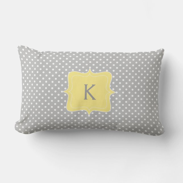 Polka Dot Grey and Yellow Monogram Lumbar Pillow (Front)