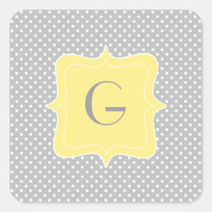 Polka Dot Grey and Yellow Monogram Square Sticker