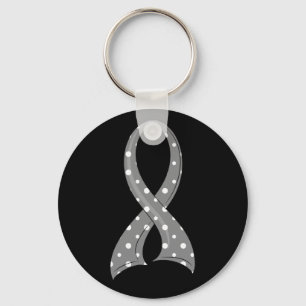 Polka Dot Grey Ribbon Diabetes Keychain