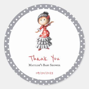 Polka Dot Grey White Flamenco Sevillana Dancer Classic Round Sticker