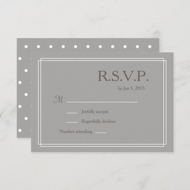 Polka dot grey white taupe minimalist wedding RSVP Invitation (Front/Back)