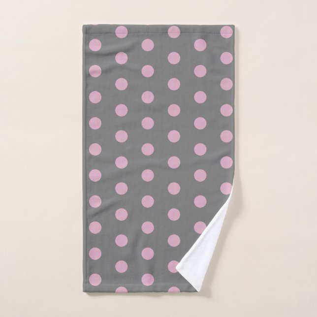 Polka Dot Hand Towel (Dark Grey & Soft Pink) (Hand Towel)