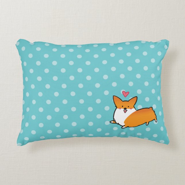 Polka Dot Happy Corgi Pillow (Front)