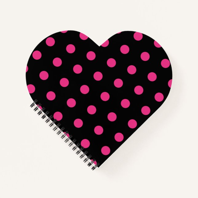 Polka Dot Heart Notebook (Black & Neon Pink) (Front)
