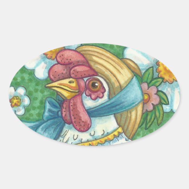 POLKA DOT HEN, CHICKEN STICKERS Oval, Sheet (Front)
