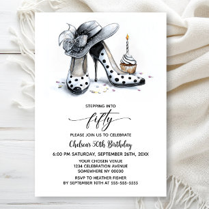 Polka Dot High Heel Shoes 50th Birthday Invitation