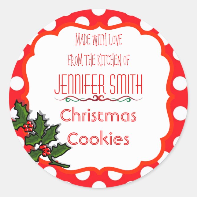 Polka Dot Holiday Christmas Bakery Baked Cookie Classic Round Sticker (Front)