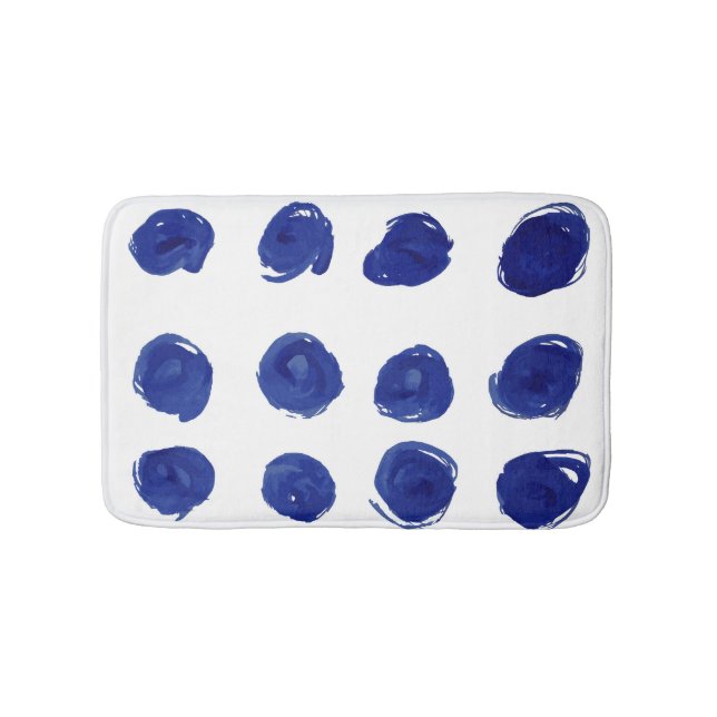 Polka dot, indigo blue watercolor. bath mat (Front)