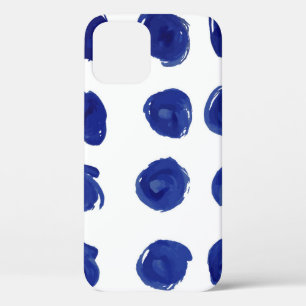 Polka dot, indigo blue watercolor. iPhone 12 case