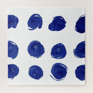 Polka dot, indigo blue watercolor. jigsaw puzzle