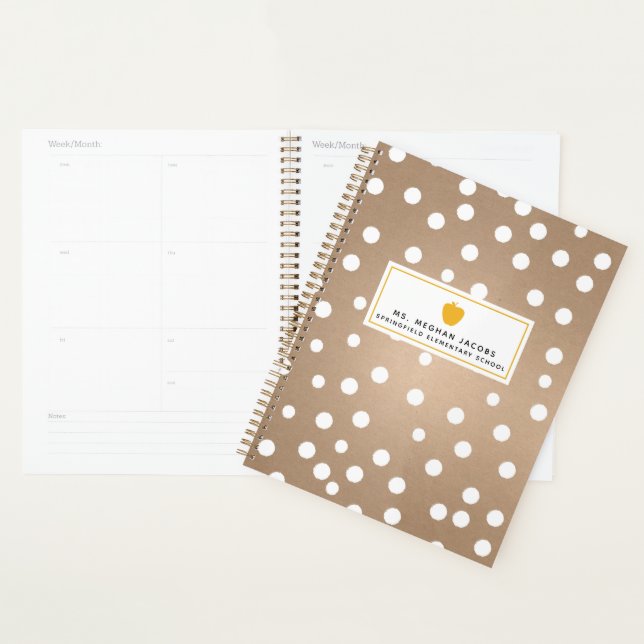 Polka Dot Jaune Apple enseignant planificateur (Devant avec enveloppe)