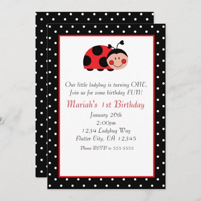 Polka Dot Ladybug Red & Black Party Invitations (Front/Back)