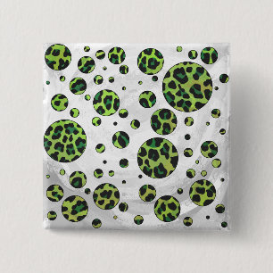 Polka Dot Leopard Black and Green 2 Inch Square Button
