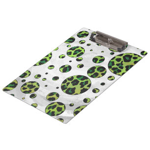Polka Dot Leopard Black and Green Clipboard