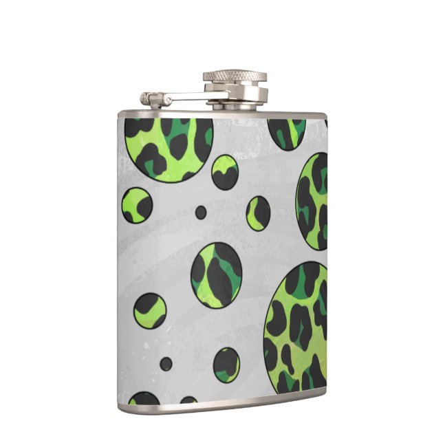 Polka Dot Leopard Black and Green Hip Flask (Right)