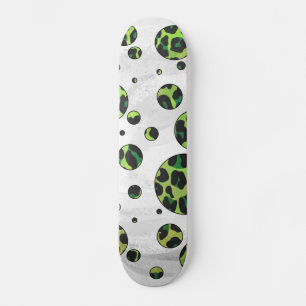 Polka Dot Leopard Black and Green Skateboard