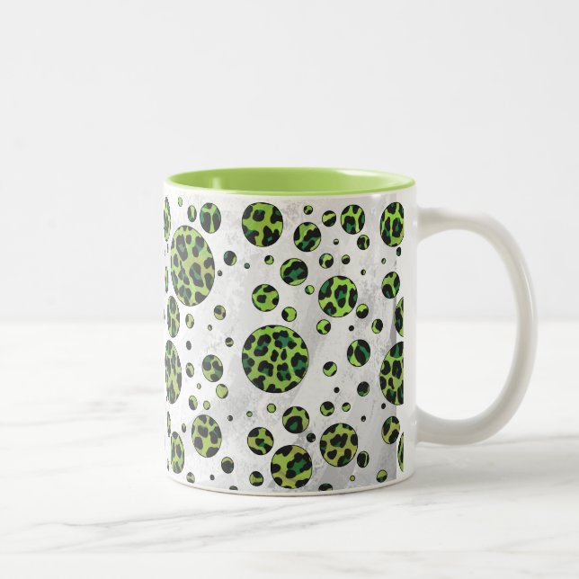 Polka Dot Leopard Black and Green Two-Tone Coffee Mug (Right)