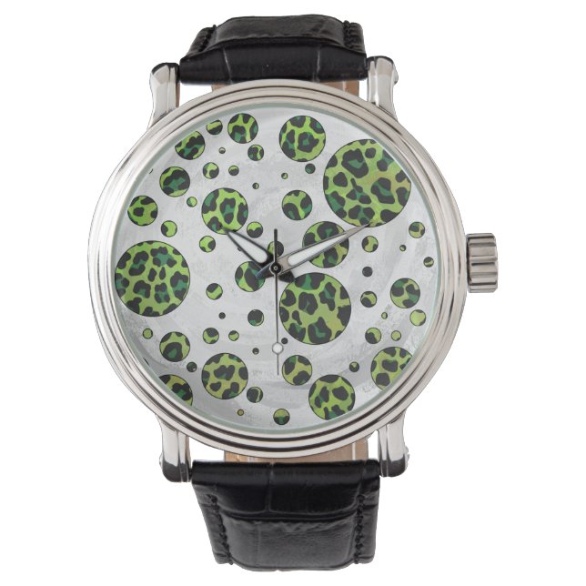 Polka Dot Leopard Black and Green Watch (Front)