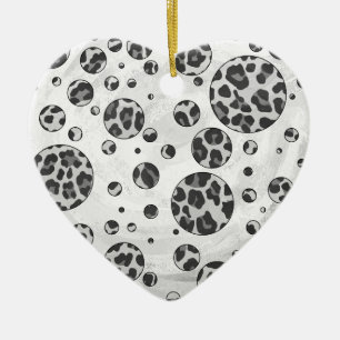 Polka Dot Leopard Black and White Design Ceramic Ornament