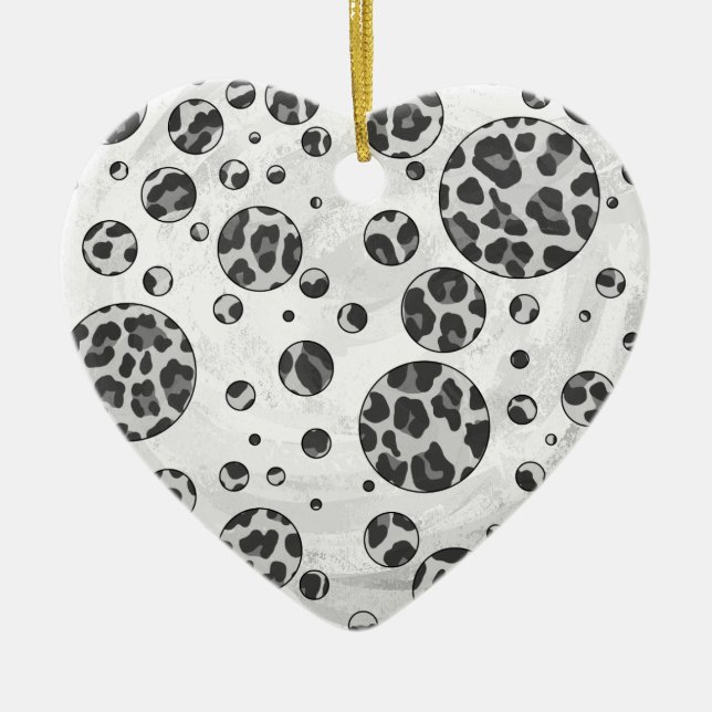 Polka Dot Leopard Black and White Design Ceramic Ornament (Front)