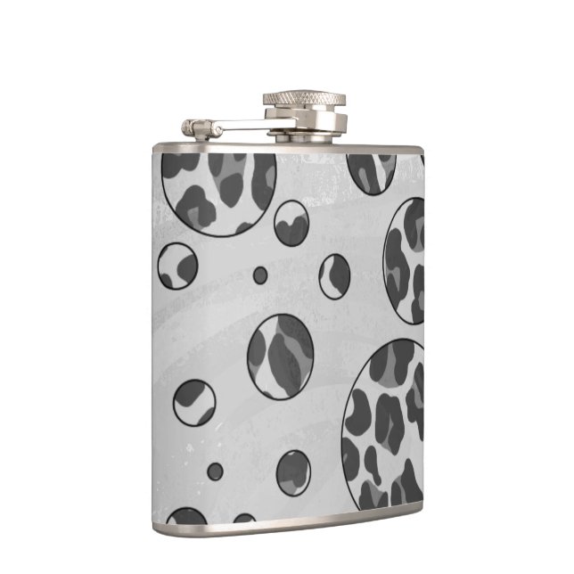 Polka Dot Leopard Black and White Design Hip Flask (Right)