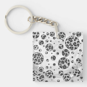 Polka Dot Leopard Black and White Design Keychain