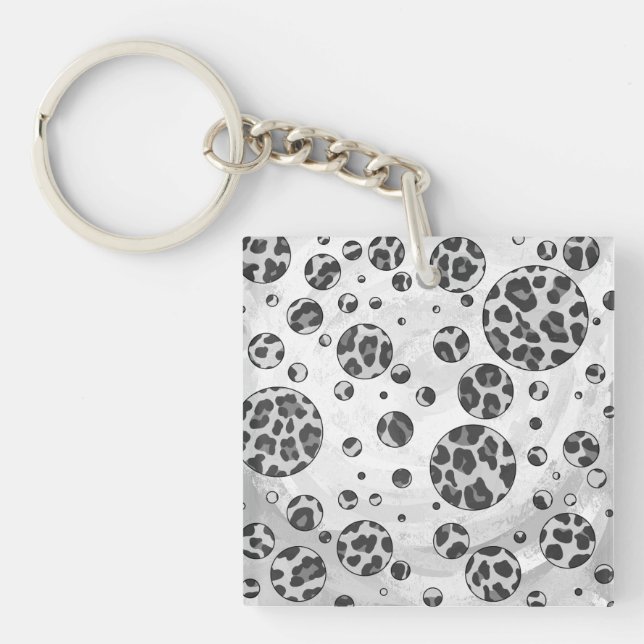 Polka Dot Leopard Black and White Design Keychain (Front)