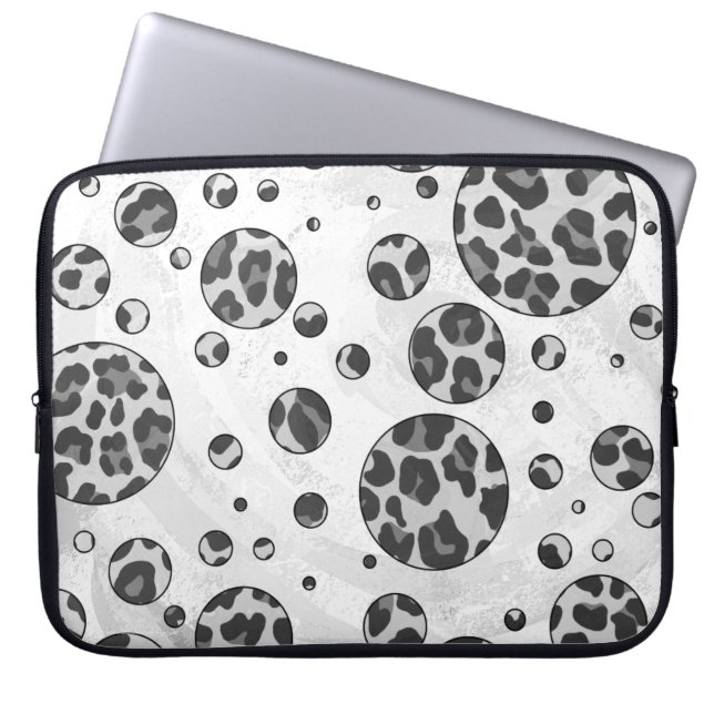 Polka Dot Leopard Black and White Design Laptop Sleeve (Front)
