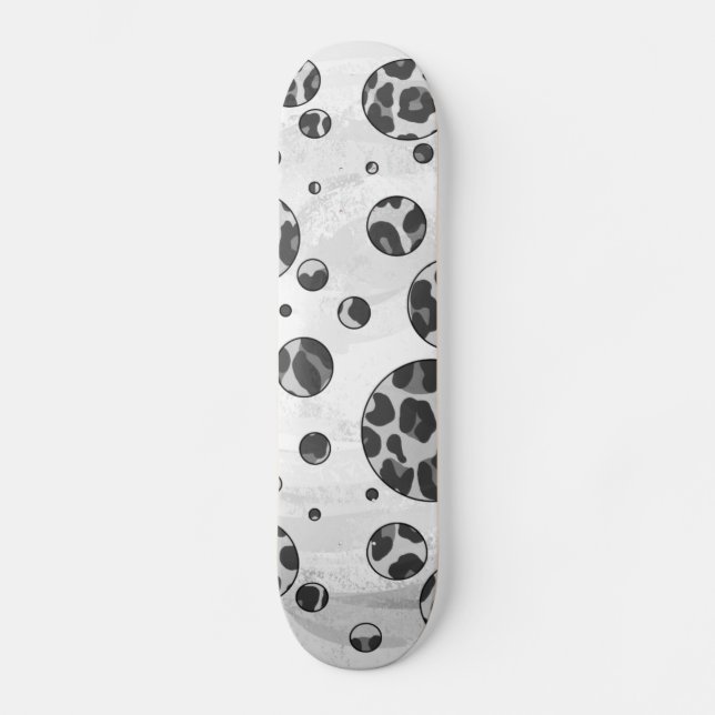 Polka Dot Leopard Black and White Design Skateboard (Front)