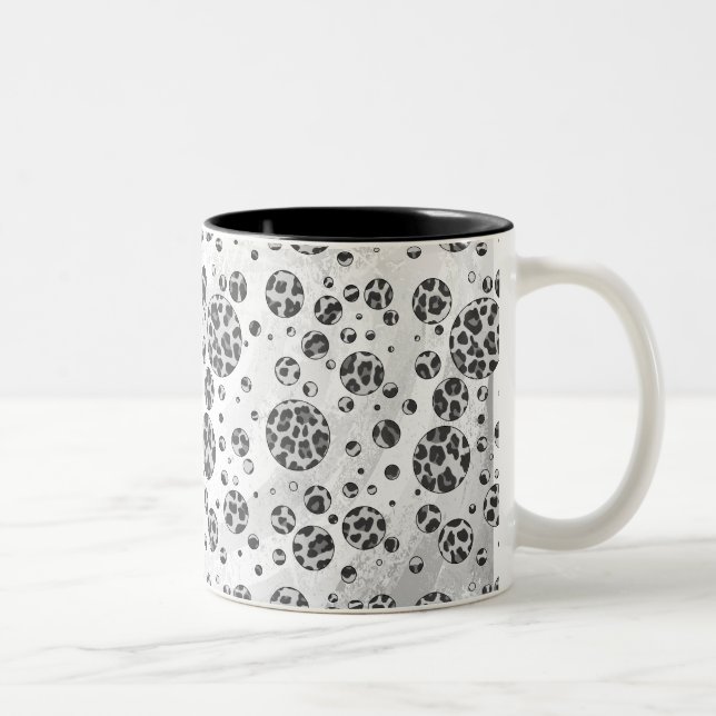 Polka Dot Leopard Black and White Design Two-Tone Coffee Mug (Right)