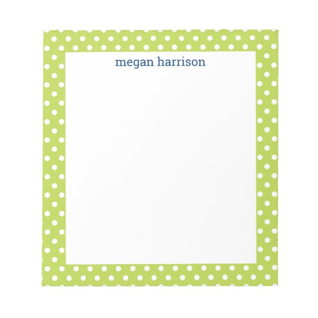 Polka Dot Lime Green Personalized Notepad (Front)