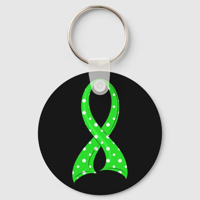 Polka Dot Lime Green Ribbon Non-Hodgkin's Lymphoma Keychain (Front)