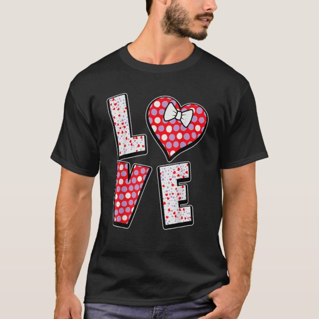 Polka Dot Love Heart Bow Tie Valentine's Day  For  T-Shirt (Front)