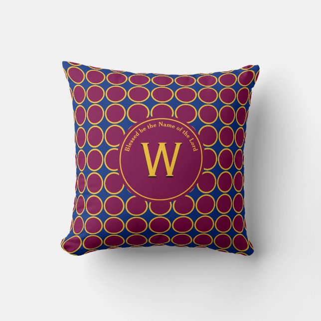 POLKA DOT Maroon Blue Customized Monogram Throw Pillow (Front)