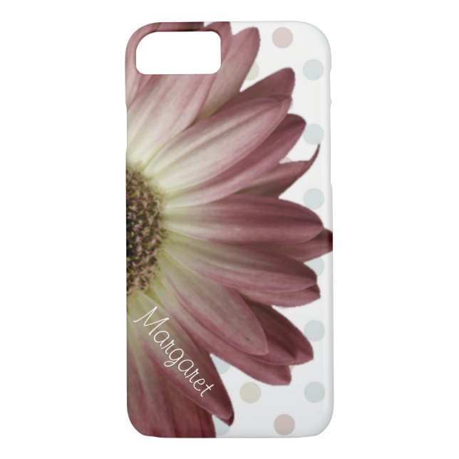 Polka Dot Marsala Wine Daisy Custom Name Case-Mate iPhone Case (Back)