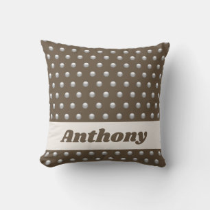 Polka Dot Metallic Silver and Dark Brown Spotted Throw Pillow