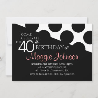 Polka Dot Modern 40th Birthday Invite