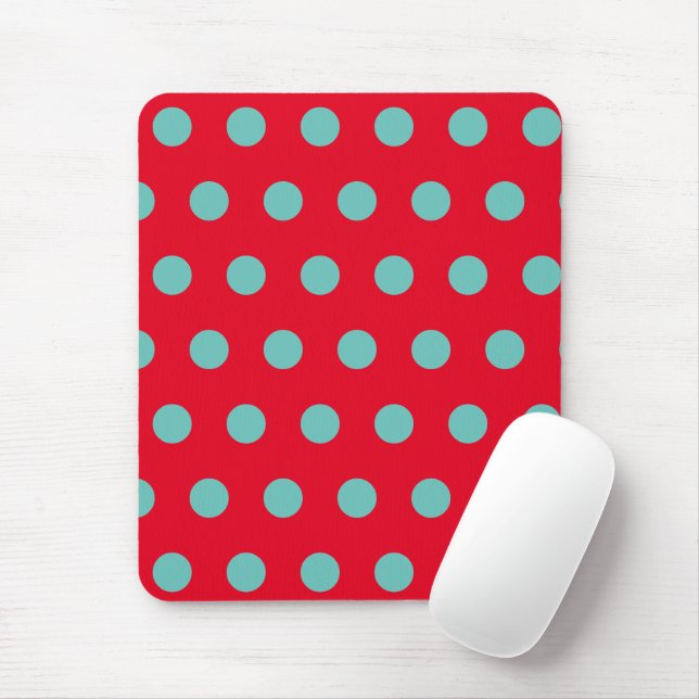 Polka Dot Mouse Pad (Red & Aqua) (With Mouse)