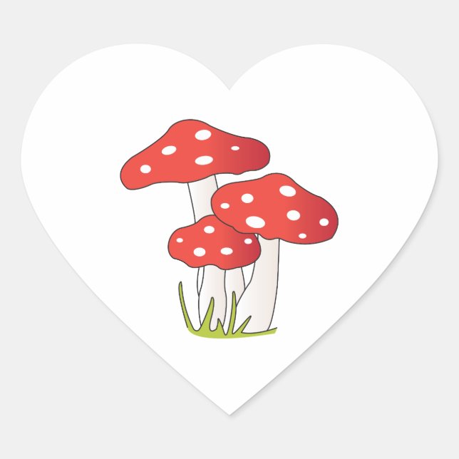 Polka Dot Mushrooms Heart Sticker (Front)
