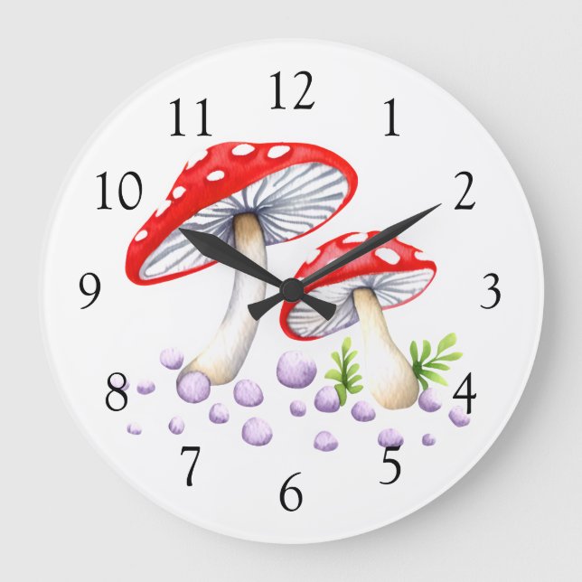 Polka Dot Mushrooms Large Clock (Front)