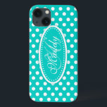 Polka dot named teal aqua ipad case<br><div class="desc">Modern girls bright aqua teal polka dot patterned graphic case. Perfect for personalizing your ipad or as a special Christmas or birthday gift for a woman or  teen girl. Personalise with your name and initial. This example reads: Maddy K.  Design by Sarah Trett.</div>