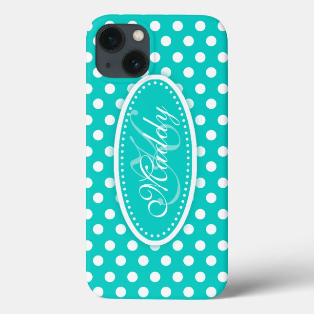 Polka dot named teal aqua ipad case (Back)