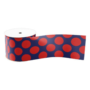 Polka Dot (Navy Blue & Red) Customizable Grosgrain Ribbon