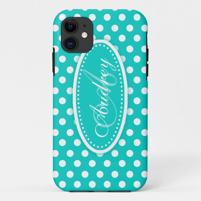 Polka dot nommé turquoise aqua coque iphone (Dos)