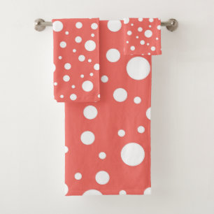 Polka Dot on Living Coral Bath Towel Set
