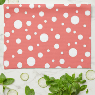 Polka Dot on Living Coral Kitchen Towel