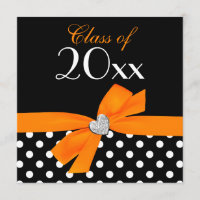 Polka Dot Orange Black Bow Heart Graduation Party