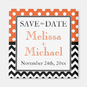 Polka Dot Orange & Chevron Save the Date Magnet