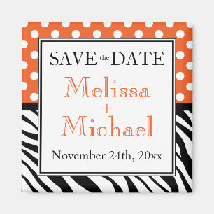 Polka Dot Orange Zebra Print Save the Date Magnet