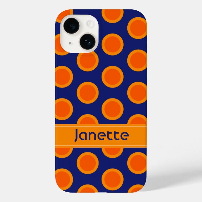 Polka dot oranges on blue name  Case-Mate iPhone case (Back)